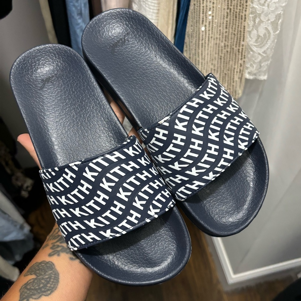 KITH Navy Pool Slides Sandals 39
